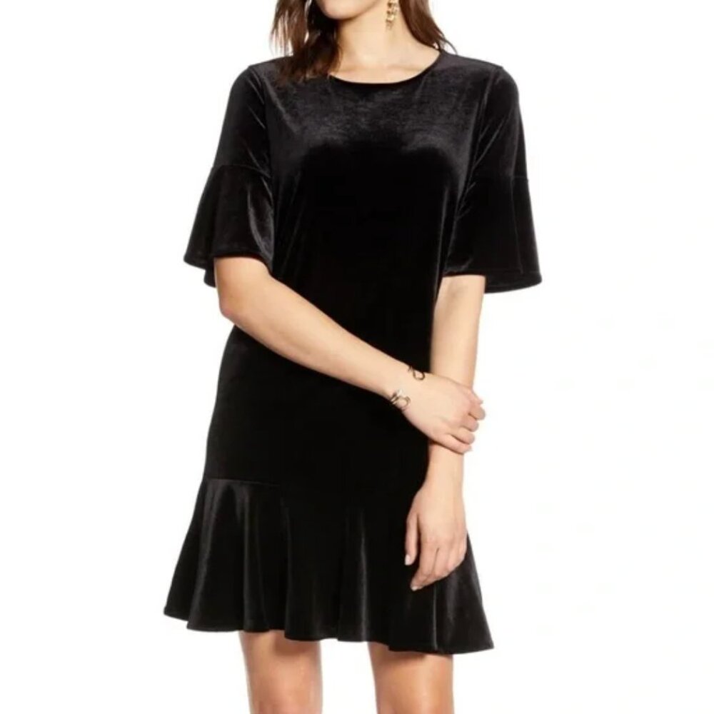 Nordstrom Halogen Ruffle Trim Velvet Dress